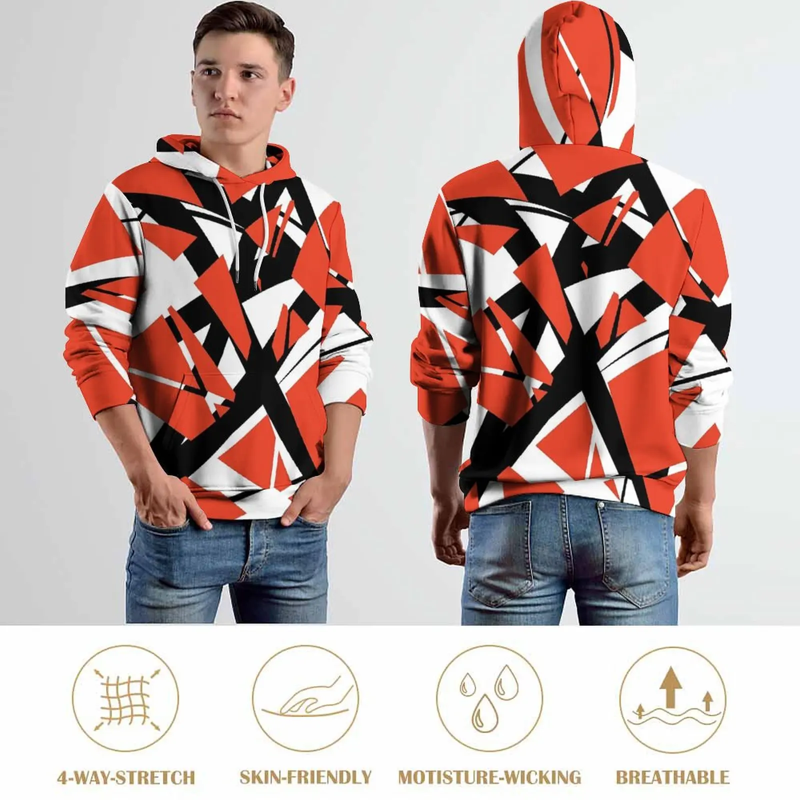 TRIBUTE TO VAN HALEN sudaderas con capucha de manga larga rojo blanco Casual Sudadera con capucha otoño ropa de calle patrón de gran tamaño sudaderas con capucha sueltas