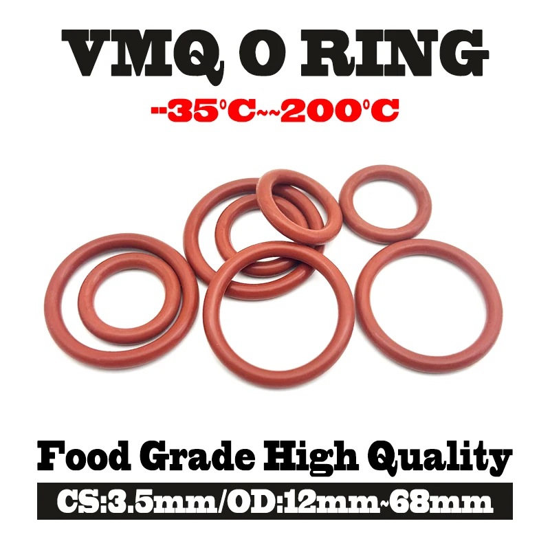 

20 pcs CS 3.5mm OD 12mm ~ 68mm Heatproof Red VMQ Silicone O-Rings Food Safe Seals High Temp 200°C Industrial Rubber Gasket