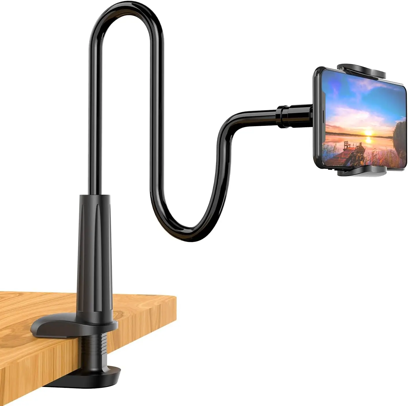 

Flexible Gooseneck Phone Holder with Adjustable Clamp for Bed Desk Use, Compatible with Smartphones