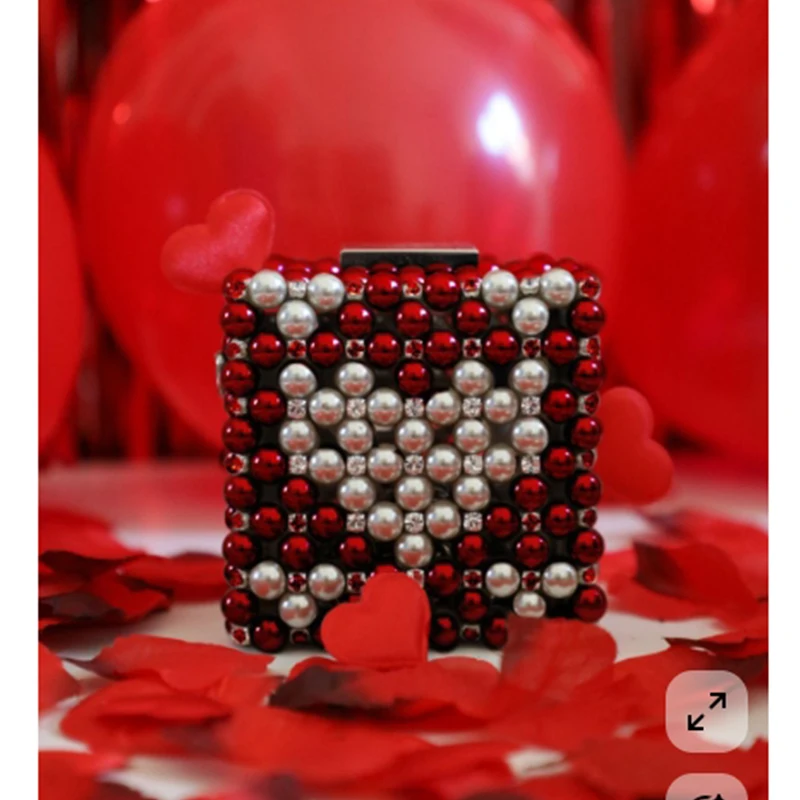 Ins Design Love Shaped Banquet Bag Fashion Beaded Women's Bags Valentine's Day Wedding Party Ladies Handbag Customization