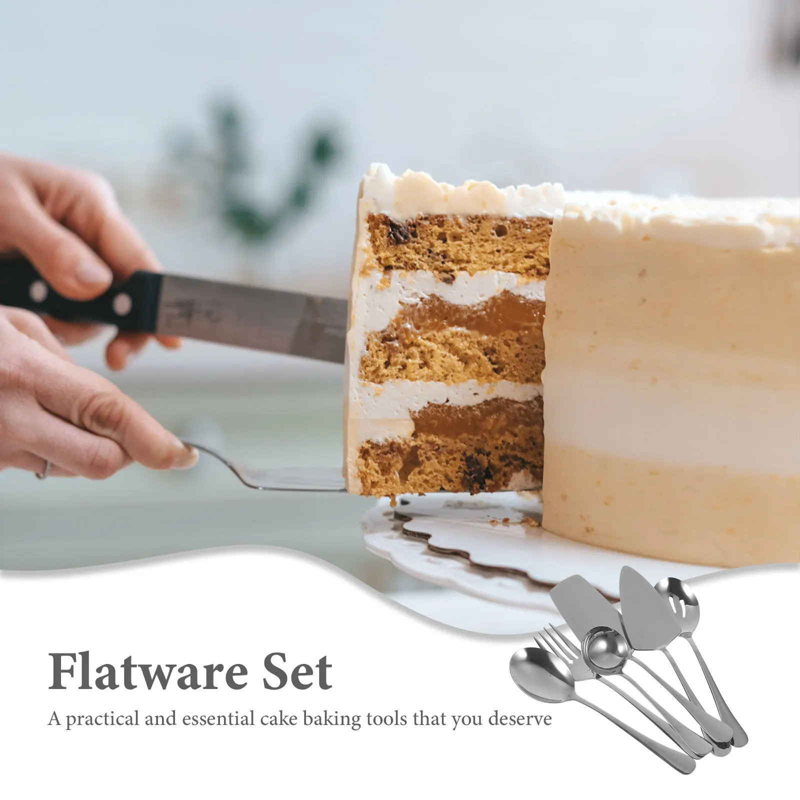 

1Set Stainless Steel Cake Server Set Cake Spatula Fork Spoon Cutlery Reusable Flatware for Home Party Serving Utensils