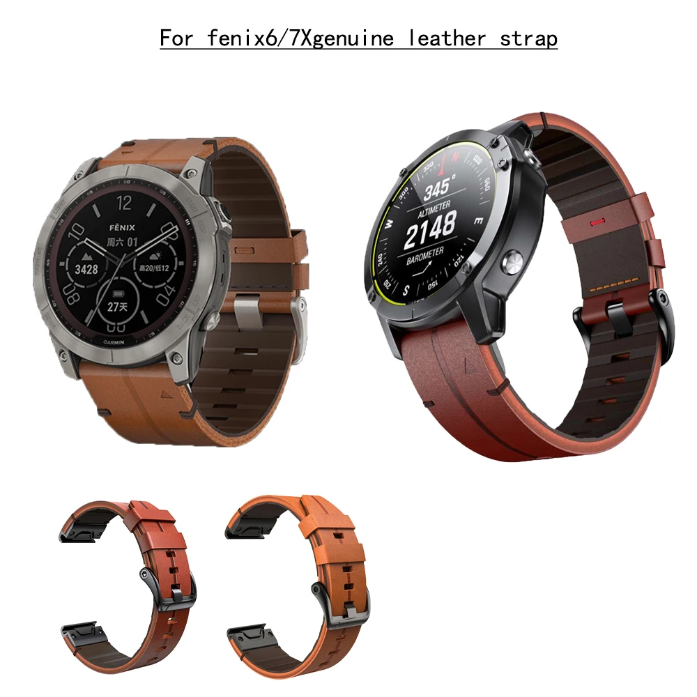 Tactix For Fenix 6 Quick Release genuine leather strap Fenix 7X watch wristband 22 26mmcowhide strap