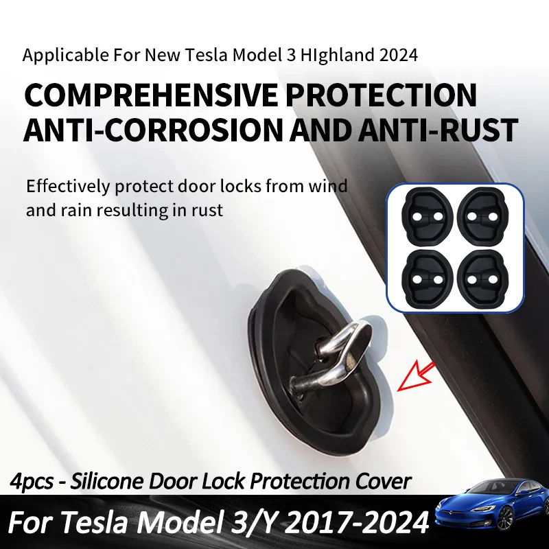 For Tesla Model Y 2023 Silicone Door Lock Protection Buckle Cover For Tesla Model 3 2024 Door Lock Latches Cover Accessories