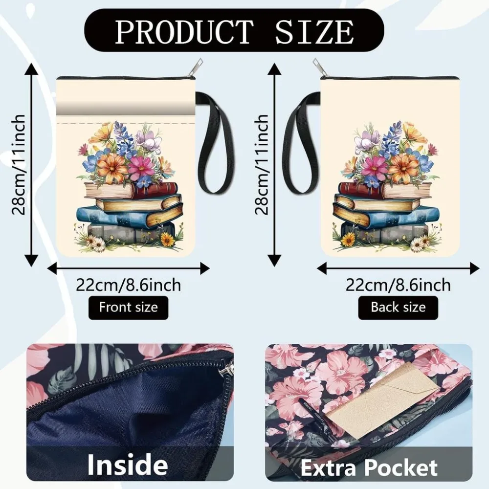 Book Pattern Book Covers Flower Book Protector Book Sleeve for Paperbacks Washable Fabric Cloth Book Cover with Zipper Sleeve