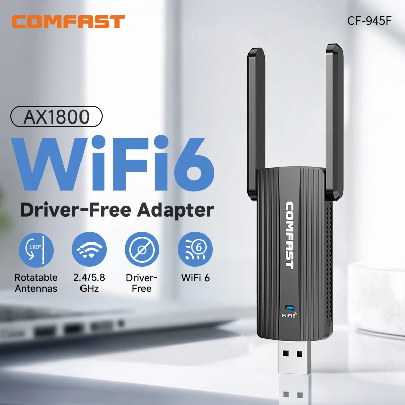 COMFAST CF-945FP AX1800 WiFi6 USB3.0 Wireless Adapter Driver Free 2.4G+5.8G Dual Band 5dBi High Gain Antenna WiFi Dongle for Des