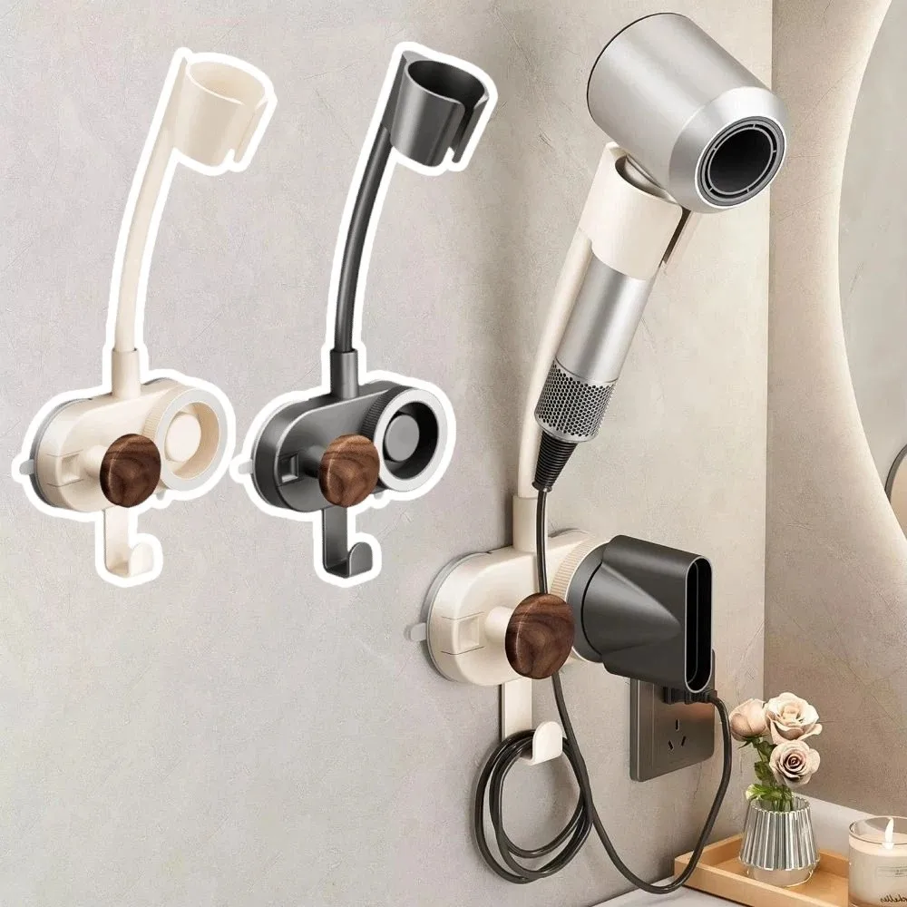 Hands Free Hair Dryer Holder Non-punching 360 Degree Rotation Hair Dryer Storage Bracket Compact Rustproof Hair Dryer Stand
