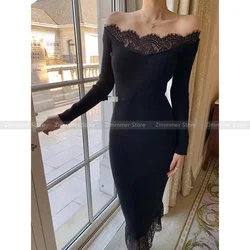 23 Years autumn and winter retro niche sexy one-shoulder lace splicing knitted fishtail dress Slim dress women