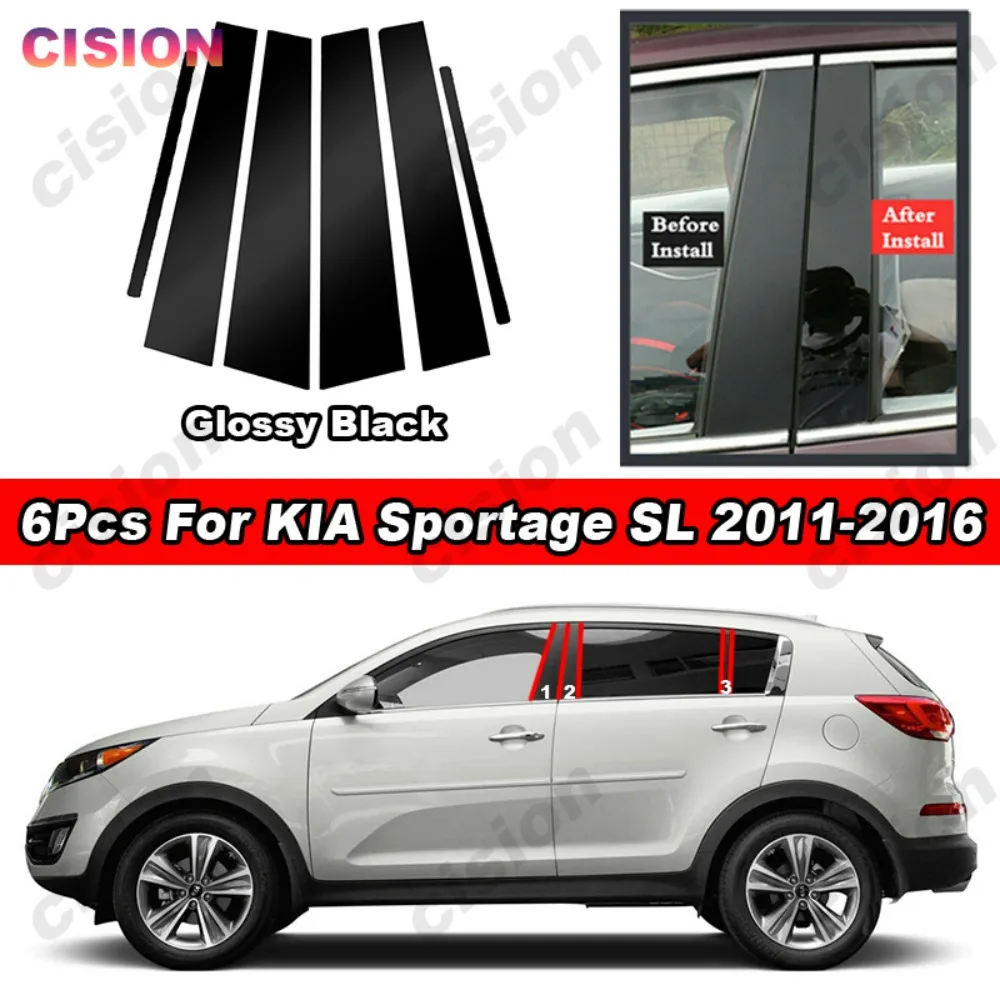 

Glossy Piano Black Car Door Window Center Middle Column B C Pillars Post Mirror Effect Cover Trim PC Sticker For KIA Sportage SL