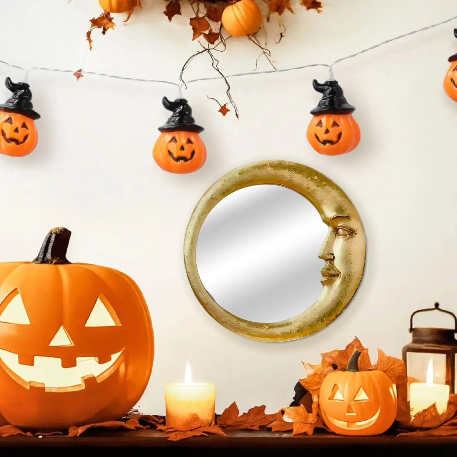 Vintage 90er Jahre Wandspiegel für Badezimmer, Hexen-Mondspiegel, Multifunktionale Halloween-Dekoration für Mietobjekte