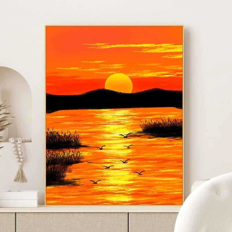 

A-0124 Sun Moon Ocean Painting - Coastal Beach Art - Nautical Wall Decor
