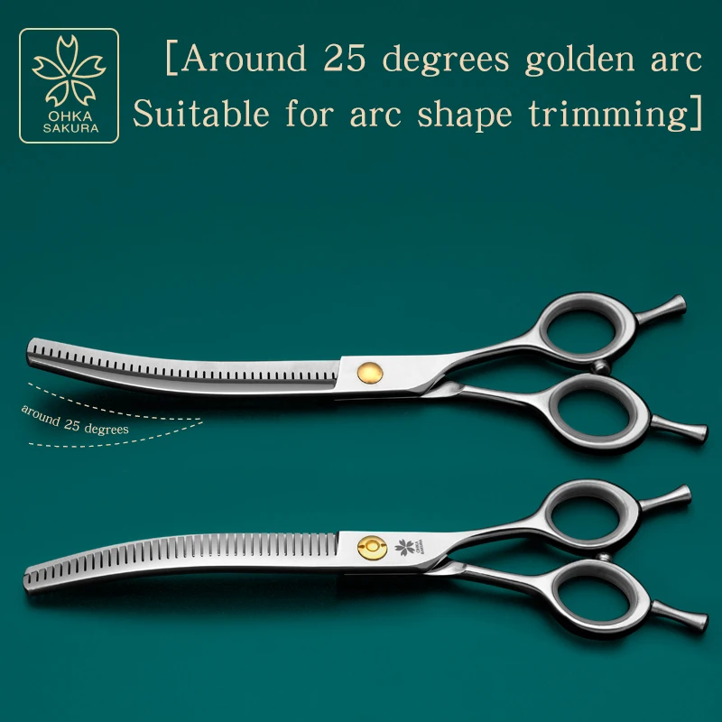 Refinement curved teeth scissors pet grooming thinning scissors 7inch curved fluffy shears dog trimming shears pet styling tools