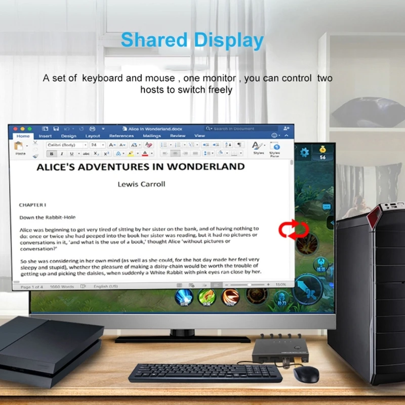 HDTV USB KVM Switcher High Performances 4K 30Hz Video Source Seamlessly Switching Device Builts in Automatic Adjustment