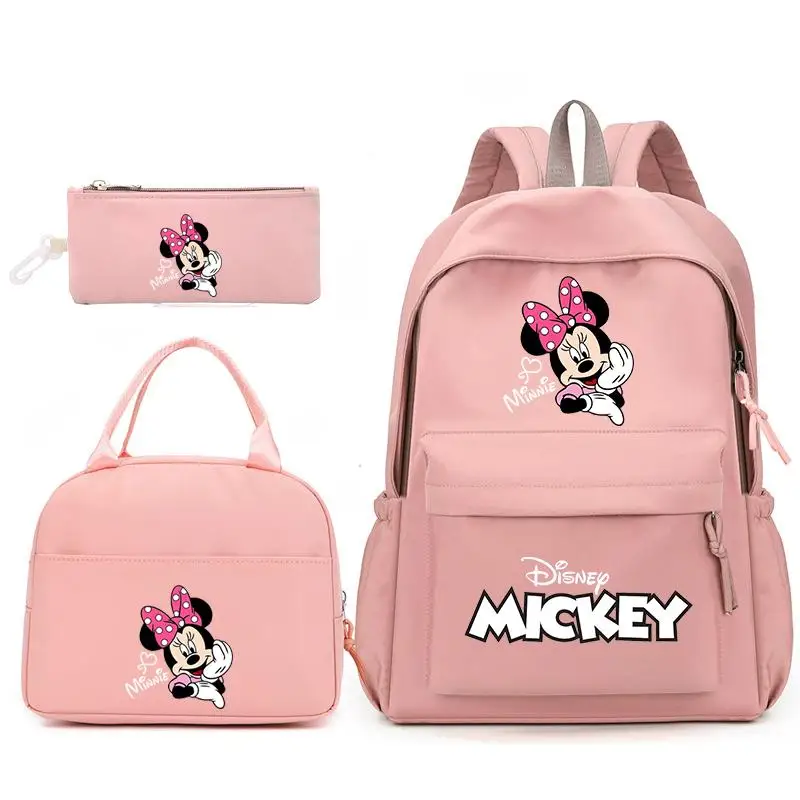 

Mickey Minnie Mouse 3pcs/Set Backpack with Lunch Bag for Teenagers Student School Bags Casual Comfortable Travel Sets