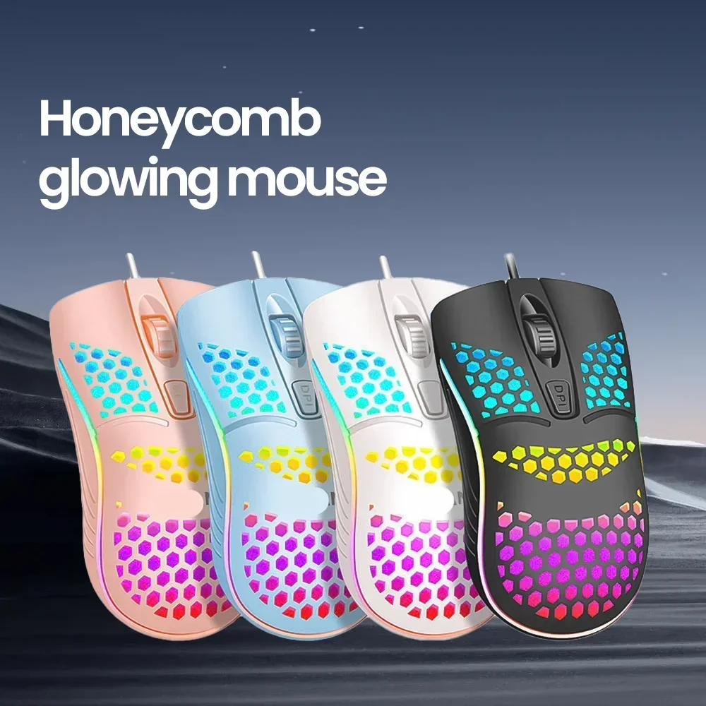 USB Lightweight Honeycomb Wired Gaming Mouse, RGB Colorful LED Backlit 4 Buttons Ergonomic USB Mouse for PC Laptop