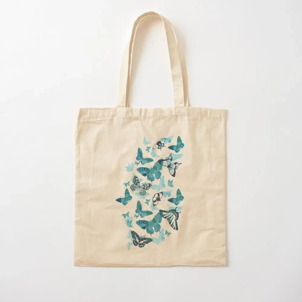 Butterfly glow in turquoise blue Tote Bag women bag shopping trolley bag shopping supermarket folding #2