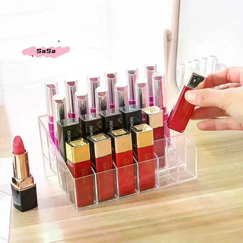 24 Grids Lipstick Display Stand Makeup Lip Gloss Holder Transparent Cosmetic Storage Display Rack Make Up Tools