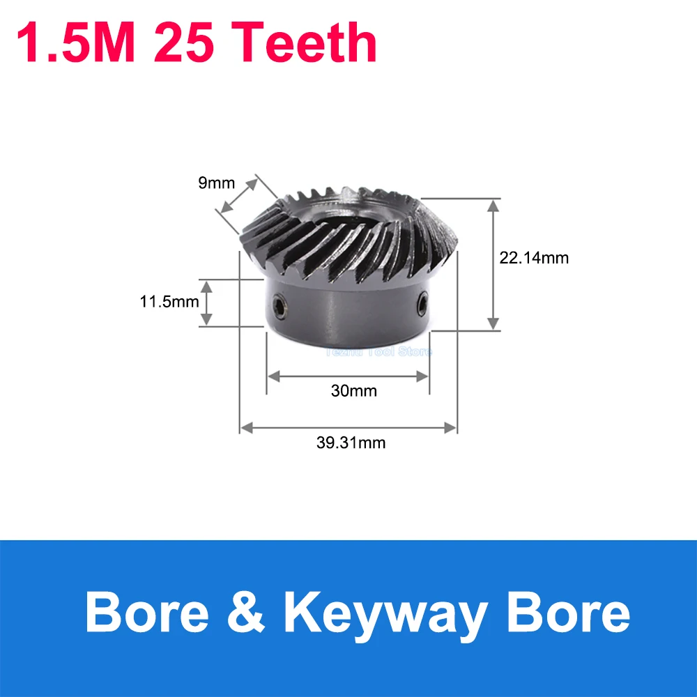 1 Pair Spiral Bevel Gear 45# Steel 1.5 Mold 20 Teeth 25 Teeth 30 Teeth 1 Set Left-hand And Right-hand Bevel Gear Keyway Bore