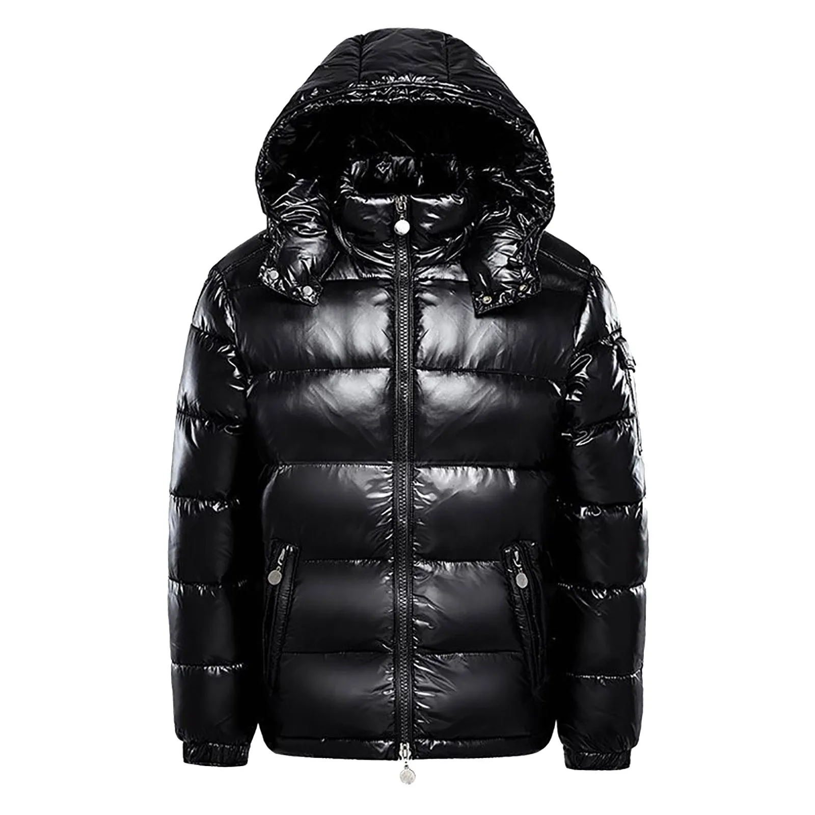 Men's Down Jacket Casual Black Glossy Couple Unisex Hooded Puffer Outwears Mens Lightweight Warm Thickened Bread Padded Coat