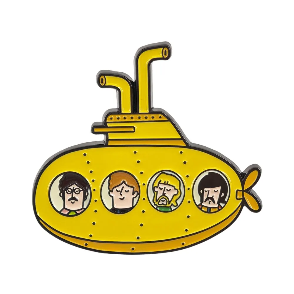 Retro Yellow Submarine Enamel Pin Classic Cartoon Band Metal Badge Cute Ship Lapel Pins Jacket Music Fans Jewelry  Brooch Gift