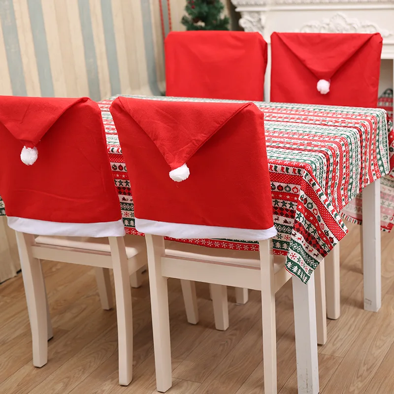 6PCS Christmas Chair Covers Santa Hat Non Woven Soft Dining Kitchen Party Decor Xmas Chair Slipcovers Holiday Supplies