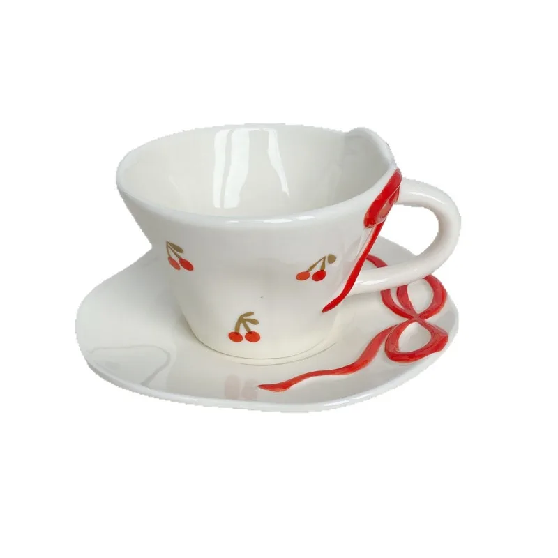 

Underglaze three-dimensional bow ceramic coffee cup and saucer set large-capacity latte cup love souvenir water cup