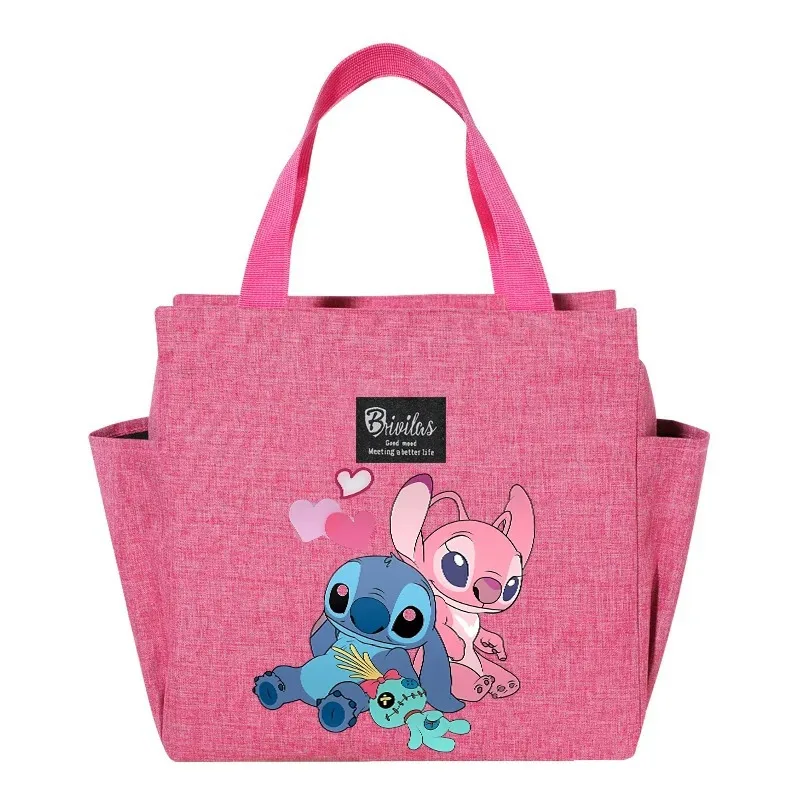 Disney Stitch Angel Kawaii Figure Printed Lunch Bag Hot Sale Cute Cartoon Women Men Bags Outdoor Picnic Handbag Girls Gifts