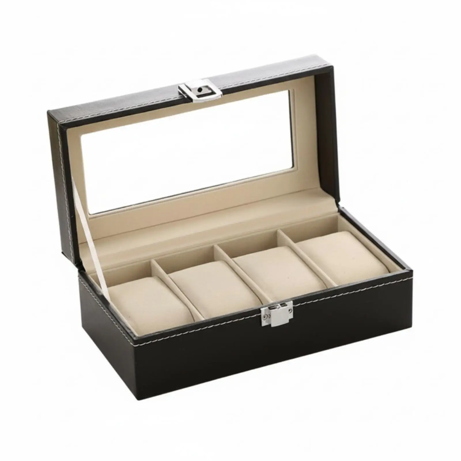 Watch Box for Collectors PU Leather Case with Clear Window Soft Beige Interior for Daily Use
