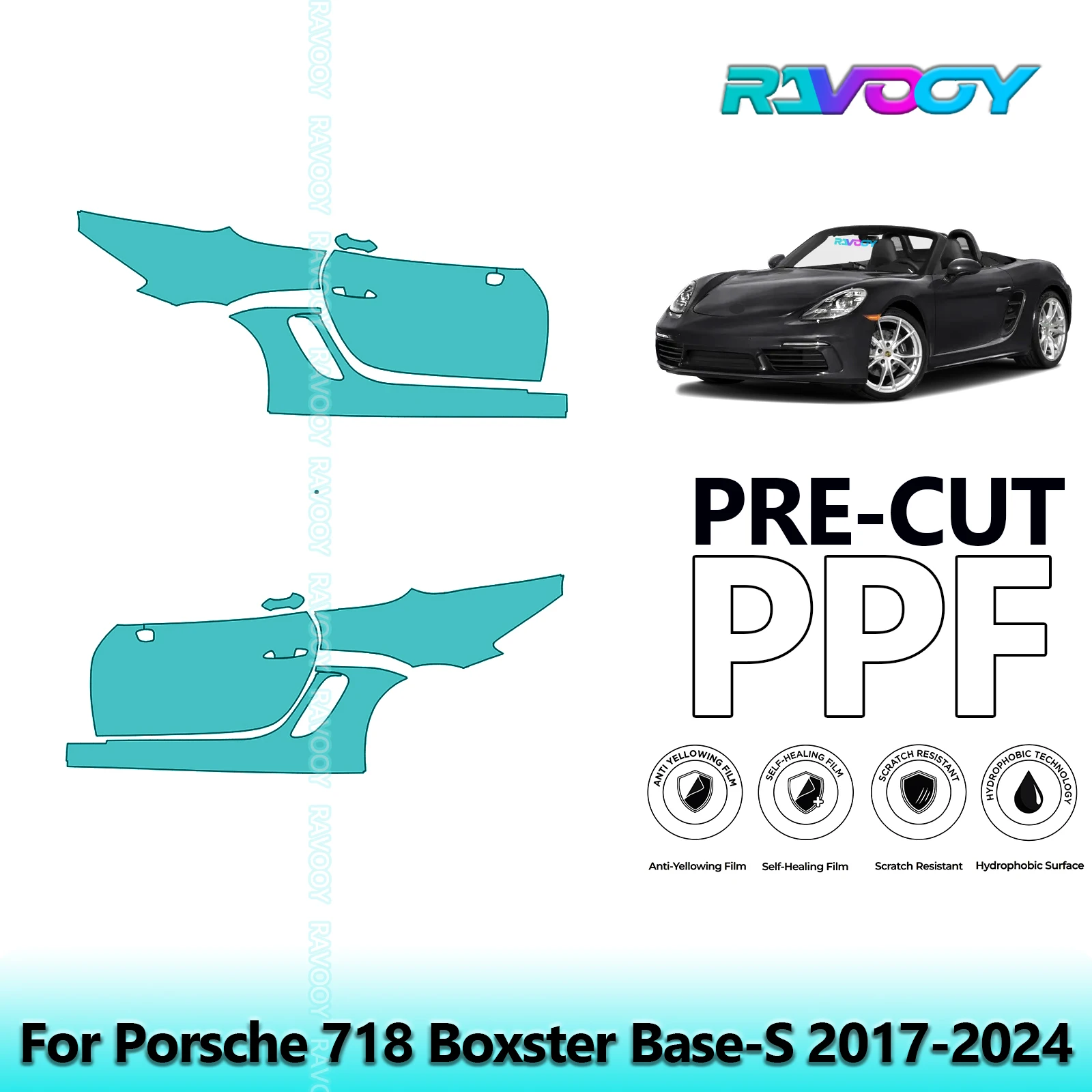 

For Porsche 718 Boxster Base-S 2017-2024 8.5mil Clear Matte Pre-Cut PPF Door & A/B Pillar Kit TPU Paint Protection Film Set