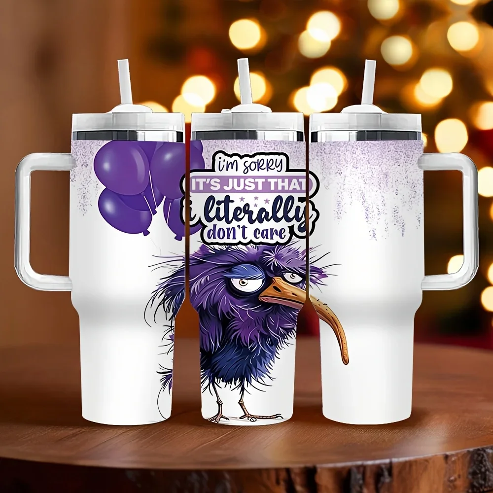 40oz Funny Sarcastic Angry Crow Print Tumbler with Handle, Long Lasting Insulation, Perfect Holiday Birthday Gift, Suitable for Daily Travel And Outdoor Activities
