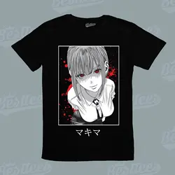 男性と女性のための日本の漫画のTシャツ,チェーンソー,マキマ,ポートレート,血,子供