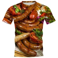 HX  Yummy Food T-shirts 3D Graphic Delicacy Grilled Sausages Pullovers Polyester All Printed Tees Harajuku Men Clothing Coolboy