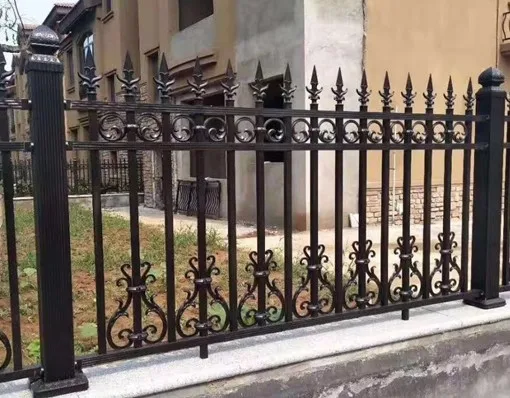 Wrought Iron Fence Outdoor New Carved WPC Fence Panel Aluminum Post Windproof Design