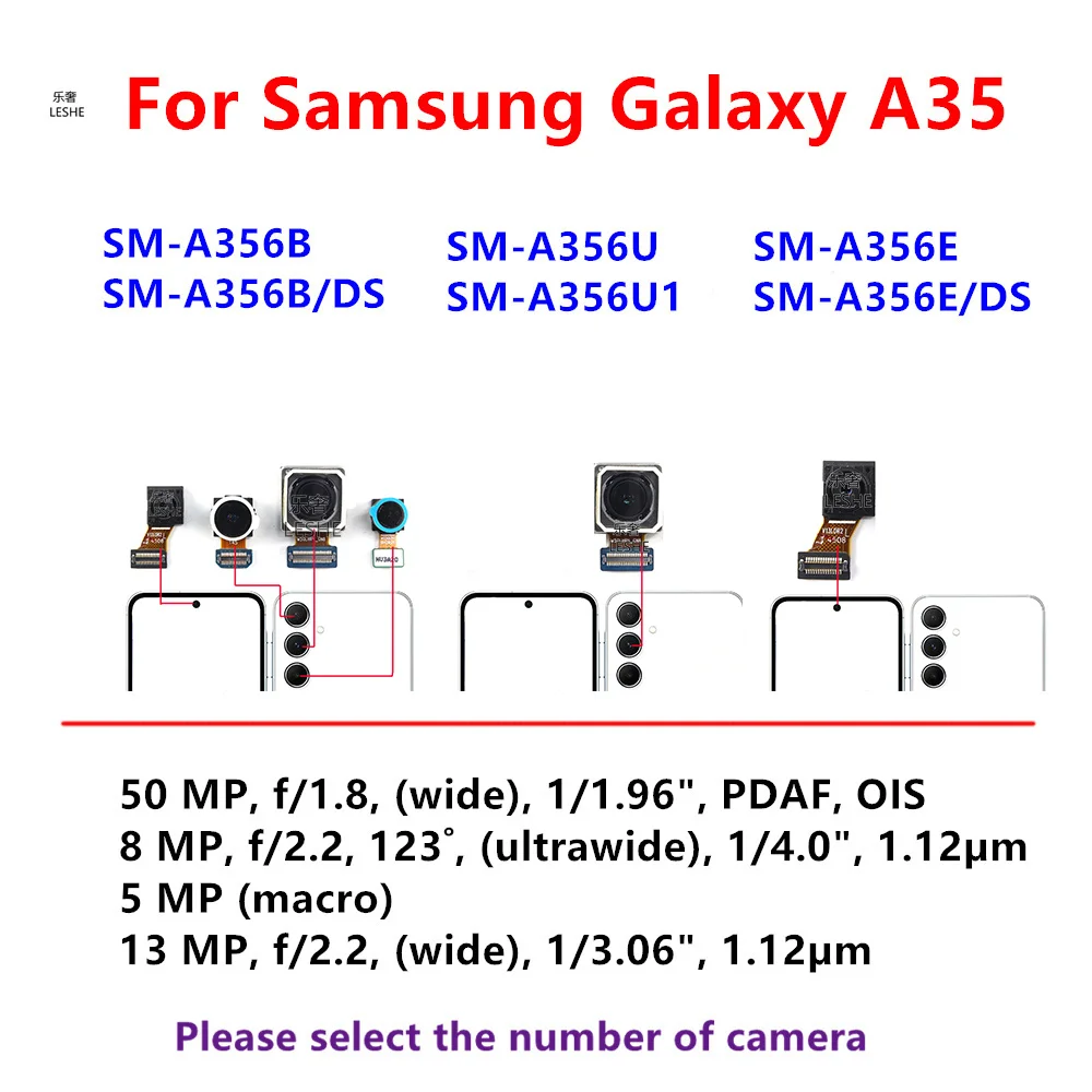 

Front Rear Camera For Samsung Galaxy A35 A356 A356B SM-A356U A356E/DS Backside Facing Frontal Selfie Back Camera Module