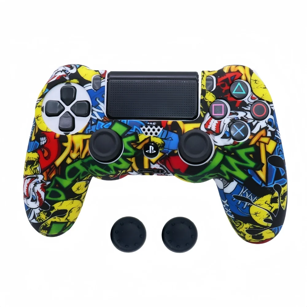 Soft Silicone Shell Protective Cover Case For  Playstation 4 PS4 Gamepad Controller Joystick Accessories With Thumb Grip Caps