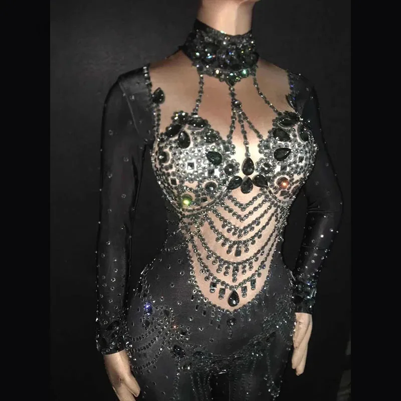 Tute pagliaccetto con strass mostrano le donne sexy festa di ballo di compleanno Prom Stage Wear Party body Nightclub Singer Show Costume