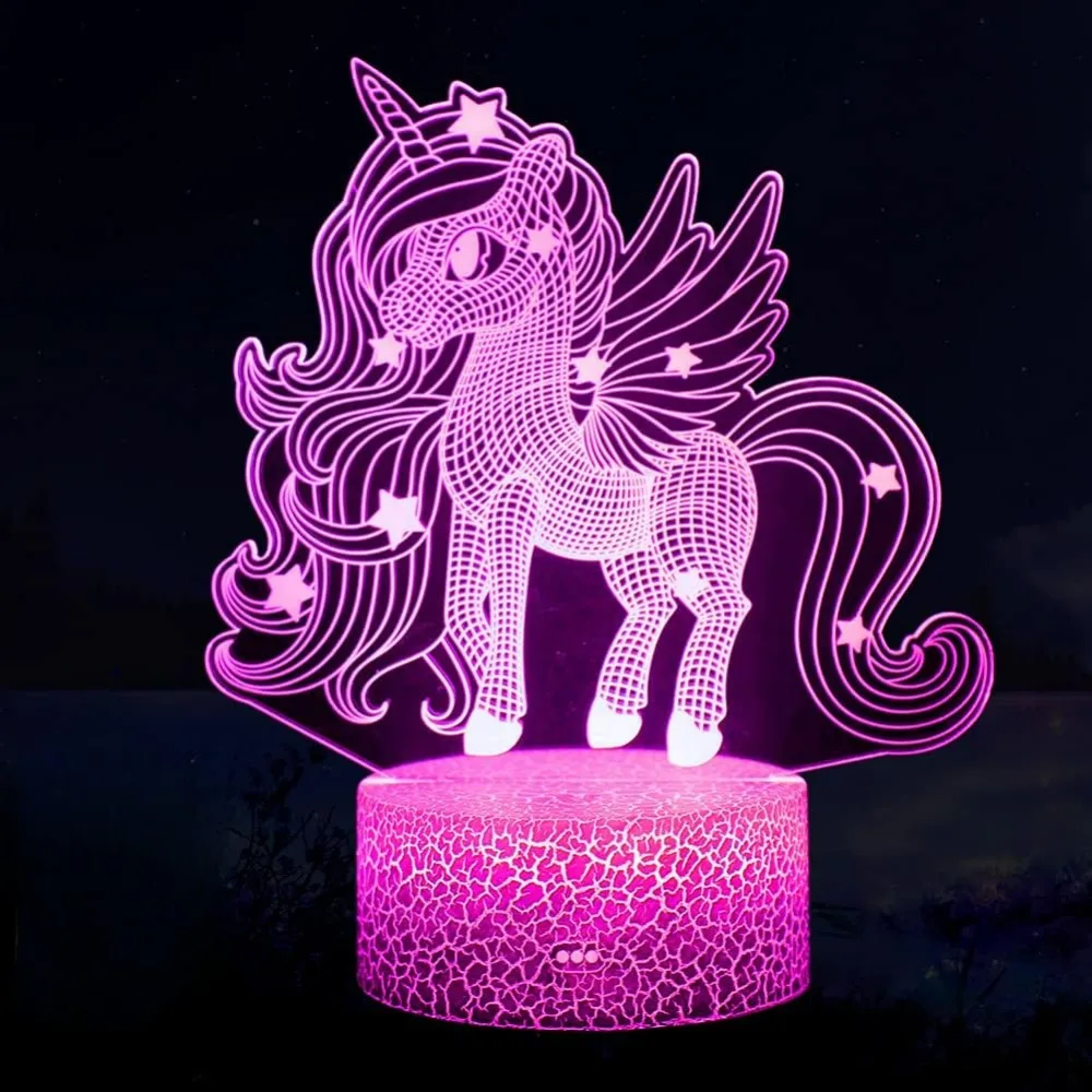 Nighdn-Lámpara de unicornio 3D acrílica para niños, luz nocturna LED para habitación de bebé, 7 colores cambiantes, regalos de cumpleaños para niñas