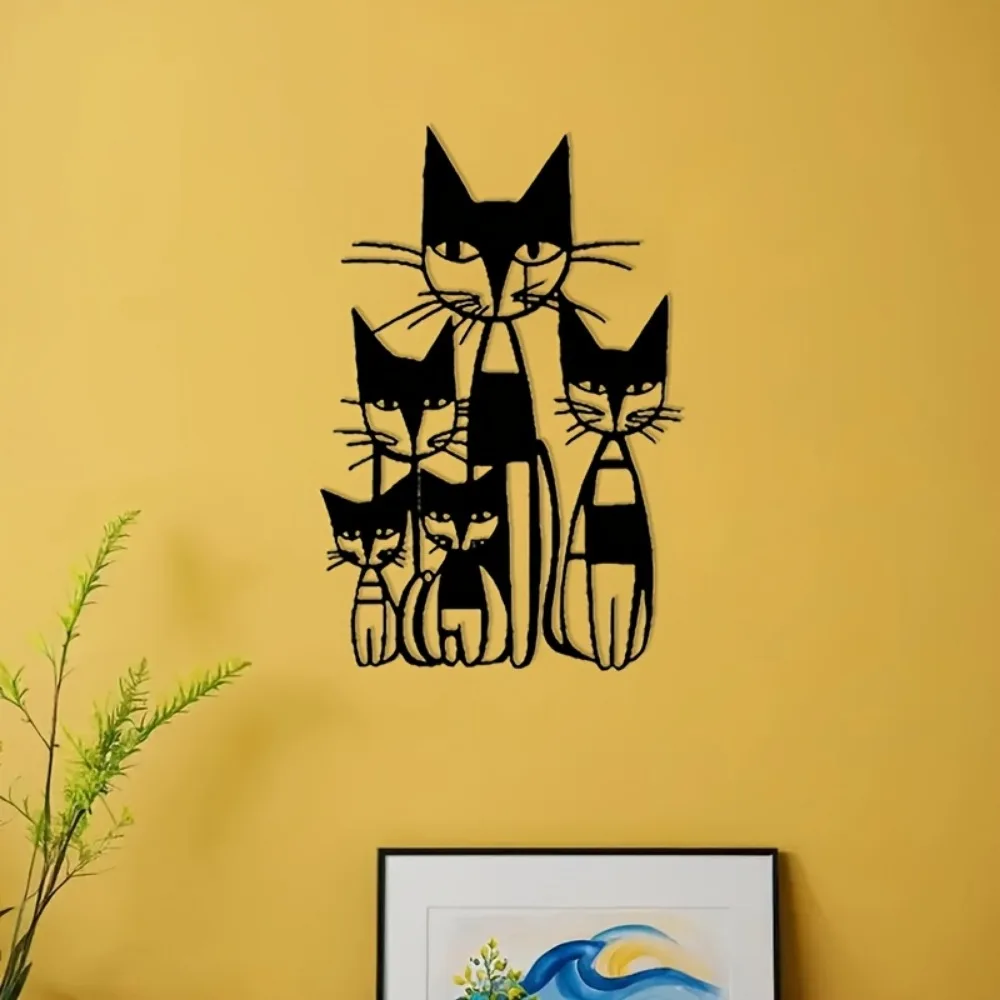 CIFBUY Iron Wall Art, Cute Cat Family Metal Sculpture, Rustproof Hanging Plaque, Sweet Pet Wall Ornament, Indoor Outdoor