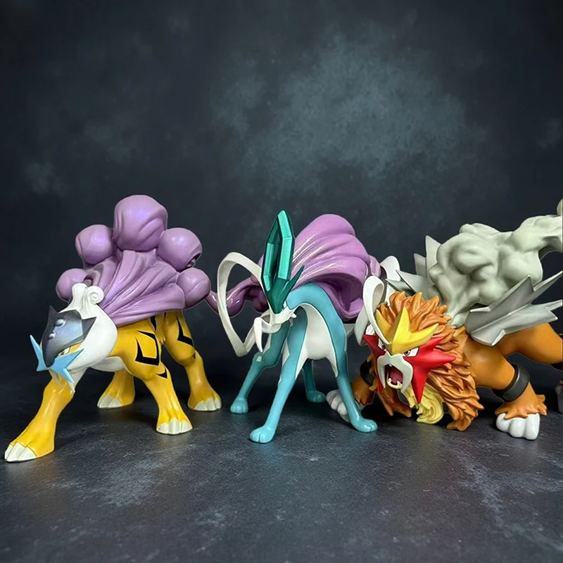 Figuras de acción de Anime Bkm, muñeco Kawaii de Pokémon, tres Suicune sagrados, Entei Raikou, modelo de elfos raras, juguetes de Pvc, decoración coleccionable