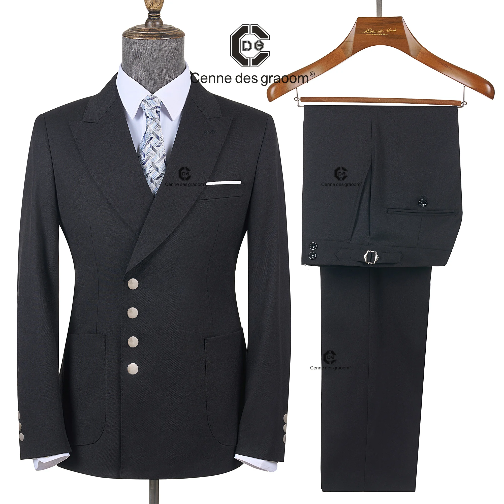 

Cenne Des Graoom 2025 New Design Snap On Suits For Men Double-breasted Jacket and Pants 2 Pieces Set Wedding Party Office Casual