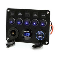 Boat Switch Panel Car Switch Panel Waterproof Digital Voltmeter Dual USB Port Outlet Combination Marine LED Rocker Blue -N25R