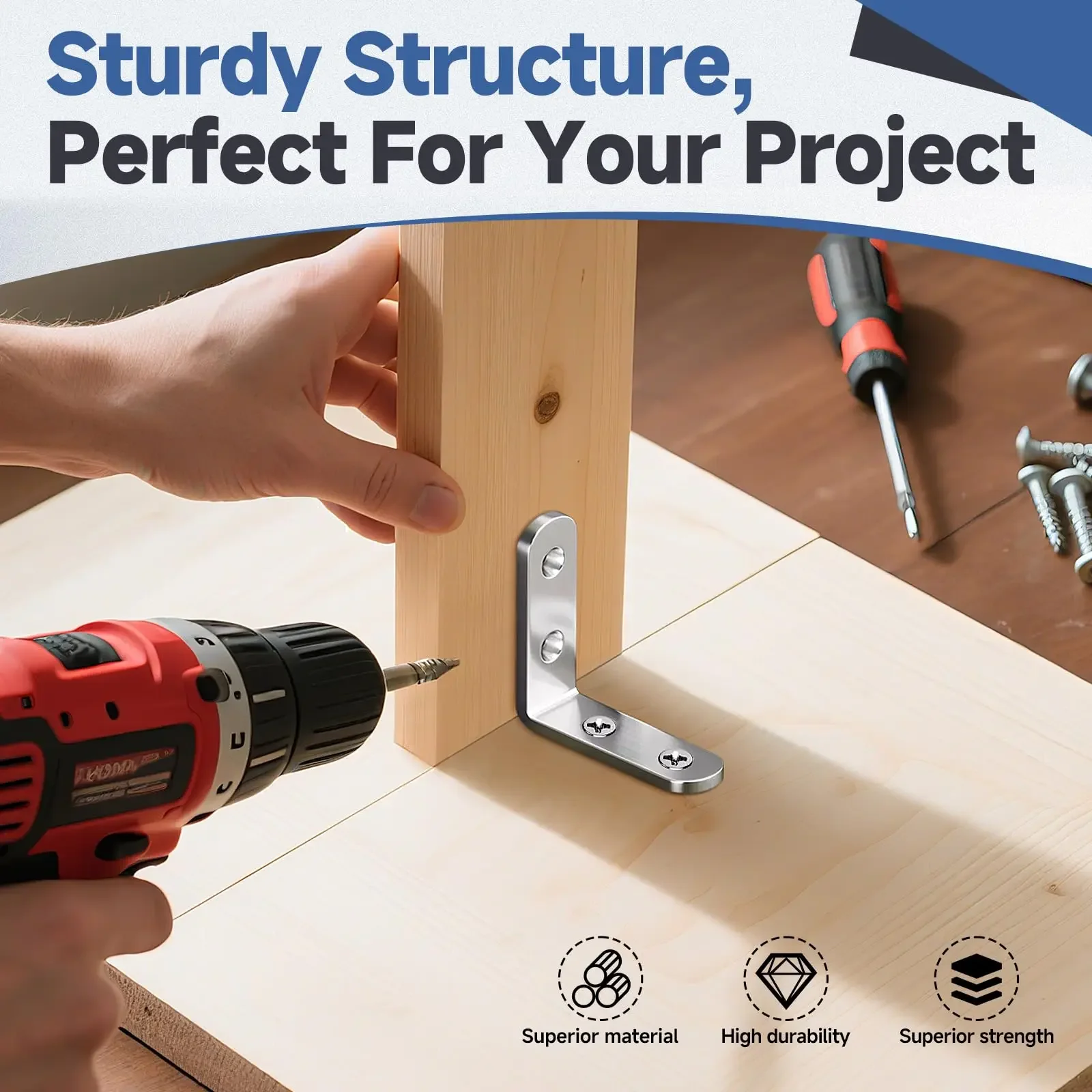 20pcs Set 90 Degree Angle Brackets Kit with Screws Stainless Steel L-Shaped Furniture Connectors for Chairs Tables And Shelv