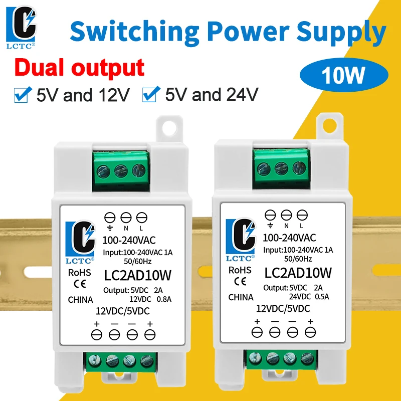 LCTC DIN-Schaltnetzteil AC100-240V Dual-Ausgang 5V/12V/24V DC-Netzteil Industrietransformator AC zu DC