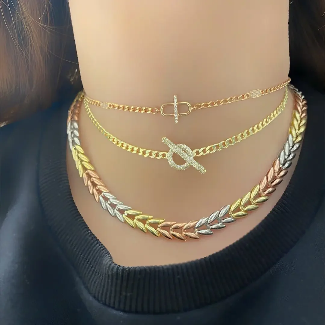 2025New Minimalist Hot Jewelry T Toggle Circle Bar Cross Chain 5mm Hip Hop Choker Necklace with Cz Paved Women Boho Collier Gift