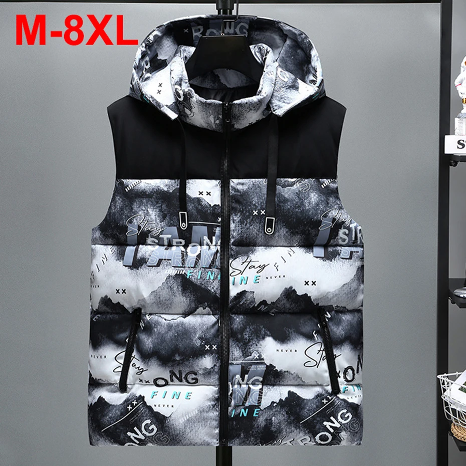 

8XL Plus Size Padded Vest Men's Winter Thicken Warm Vest Parkas Fashion Casual Loose Padded Vests Waistcoat for Male