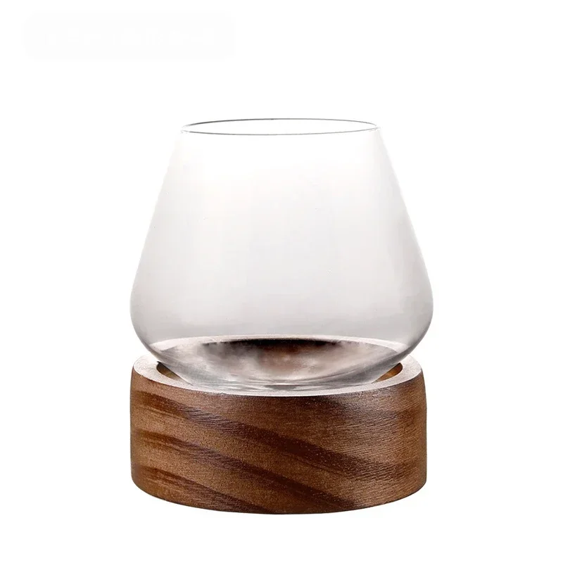 Whiskey Glass with Wooden Holder for Liquor, Scotch Bourbon, Home Drinkware, Fashionable Tumbler