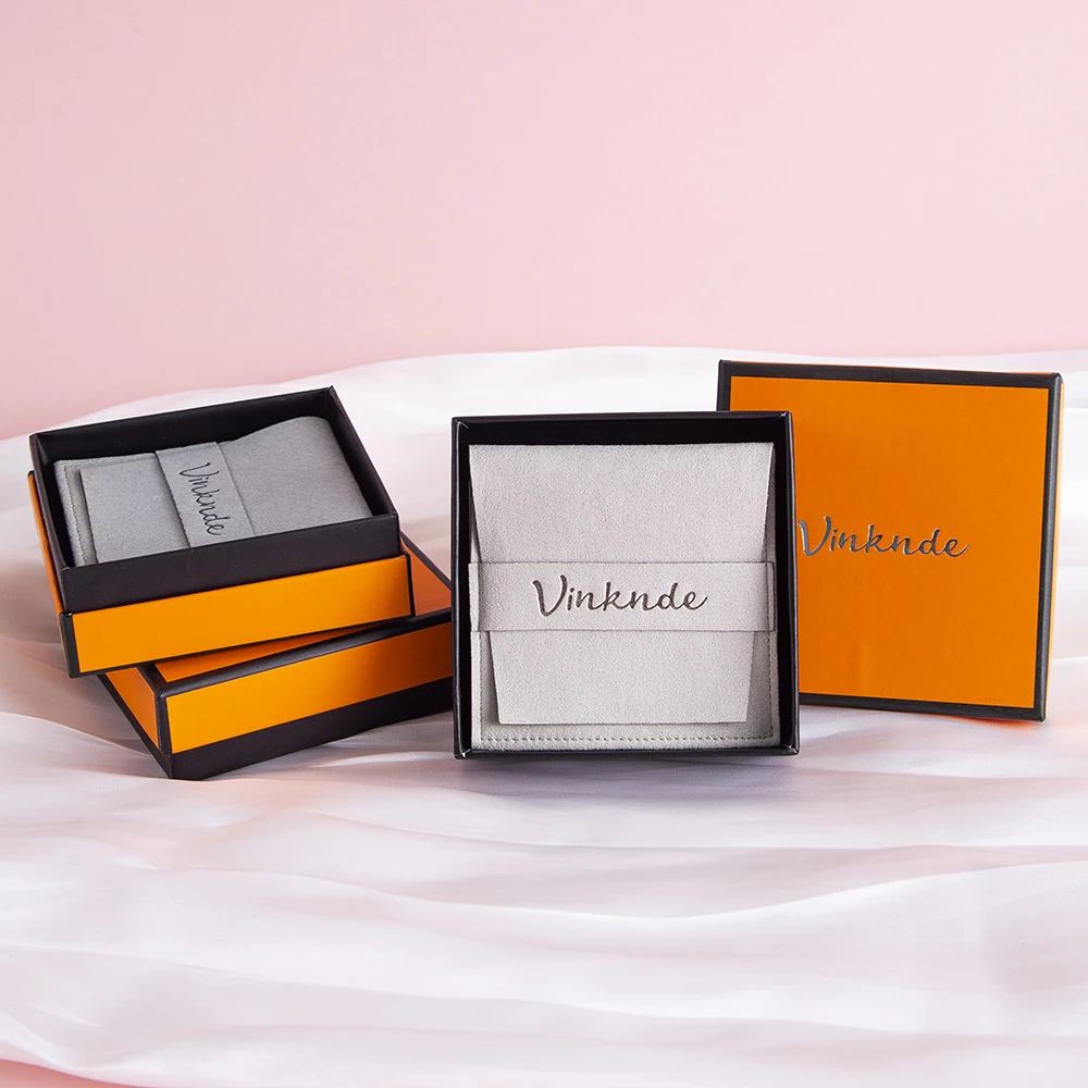 Orange Jewelry  9x9x3cm Box  Customized Logo With 8x8cm Personalized Microfiber Strip Bag Wedding Party Gift Packaging Pouches