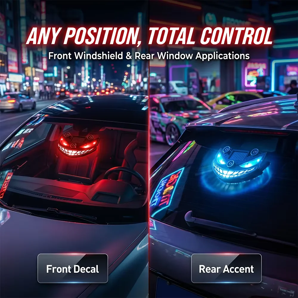 Solar LED Car Warning Ambient Light Vibration Sensor Auto Atmosphere Lamp Type-C Dual Charging Universal Interior Light