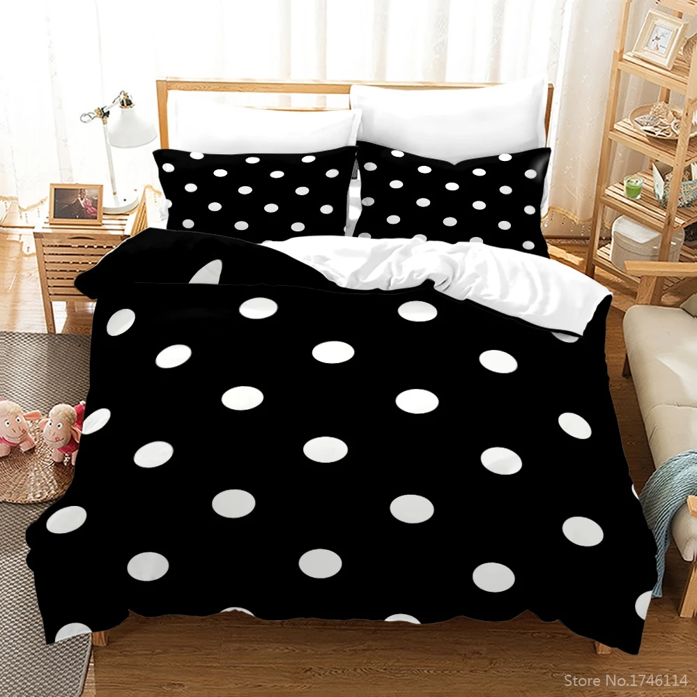 Black and White Bedding Set White Dots 3D Printed Duvet Cover Set Soft Comforter Cover with Pillowcase Set Twin Full Queen King