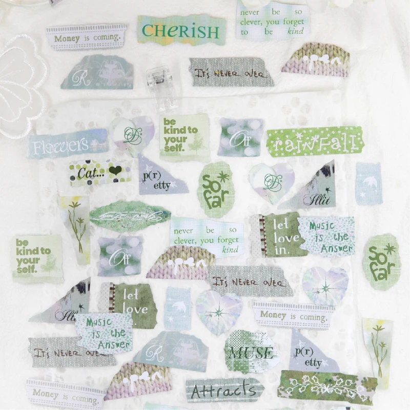50Sheet Warm Fleece Fabric Series Sticker Retro English Basic Collage Decorative Stickers DIY Decor Junk Journal Scrapbook Label