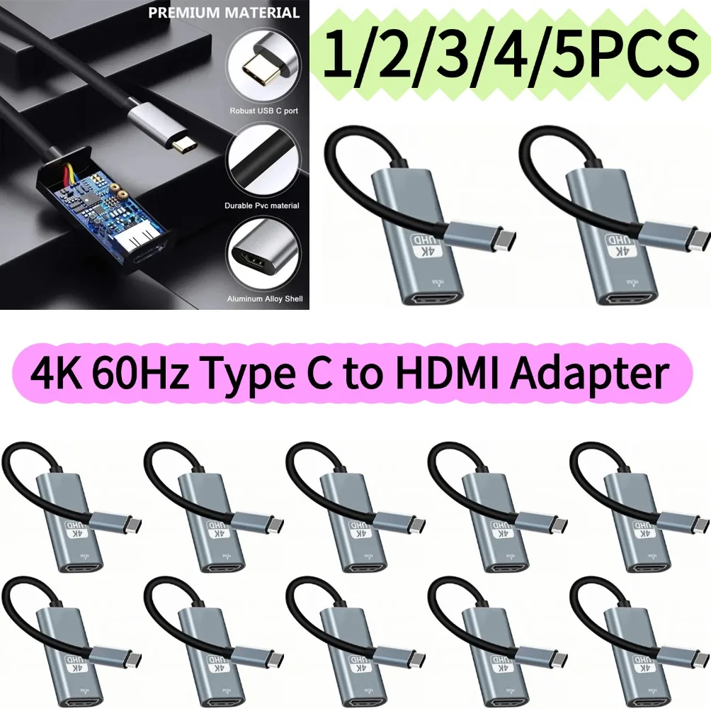 4K 60Hz Type C to HDMI Adapter USB 3.1 HUB HDTV Converter Cable for iPhone 15 TV Converter for PC MacBook iPad Samsung 1-5PCS